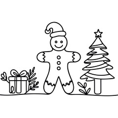 Continuous line drawing of Gingerbread cookie christmas. Vector illustration