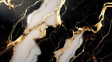 Abstract Background with Black, White, and Gold Swirls
