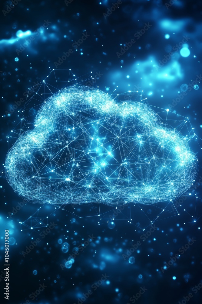 Poster cloud computing, digital cloud with network connections, big data storage, global network concept