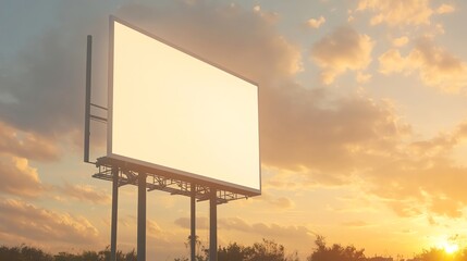 A blank billboard against a blue sky with white clouds.