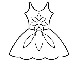 floral ladies dress line art vector illustration.