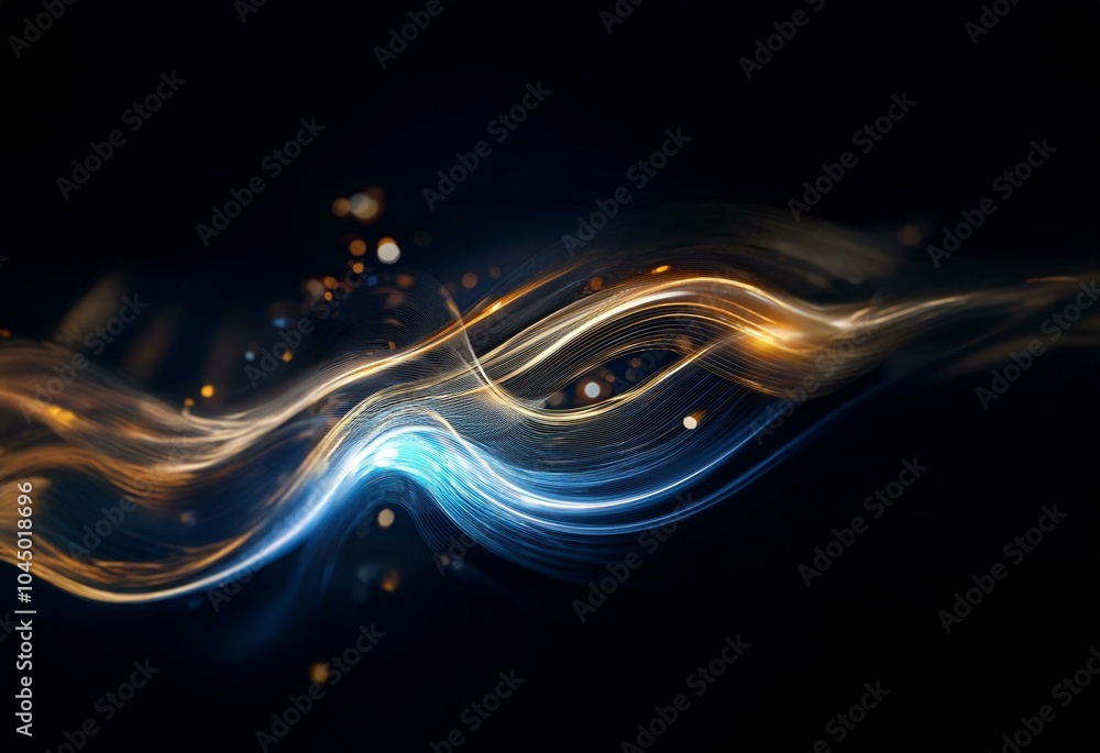 Wall mural Abstract digital art depicting flowing, glowing waves of light against a dark background.