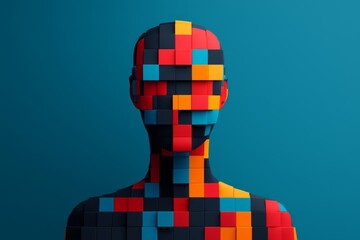 A face made of colorful blocks, symbolizing the diverse nature of digital identity.