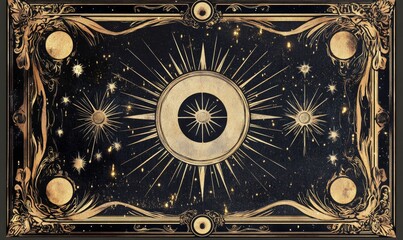 Gold celestial bodies on a black background.
