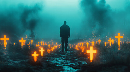 Surreal Veteran in Ghostly Graveyard Setting