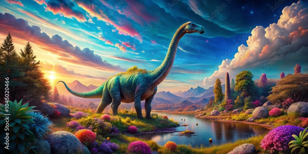 Poster surreal brontosaurus design for creative branding and unique concepts, perfect for nature enthusiast