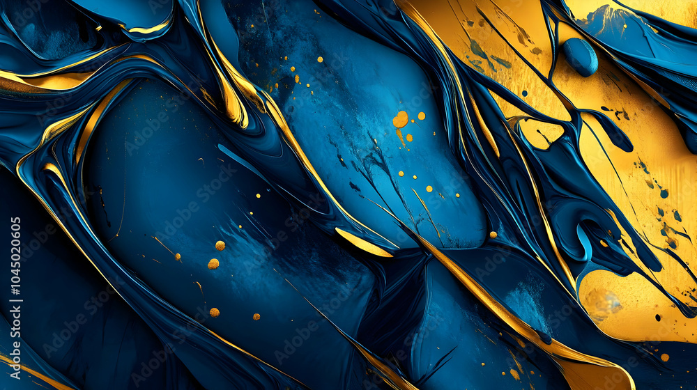 Sticker Abstract Blue and Gold Swirls Illustration