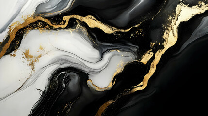Abstract Black White Gold Swirls - Abstract Background