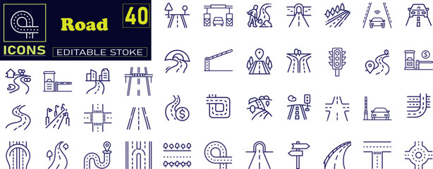 Road icon set. Containing street, highway, traffic light, signpost icons .