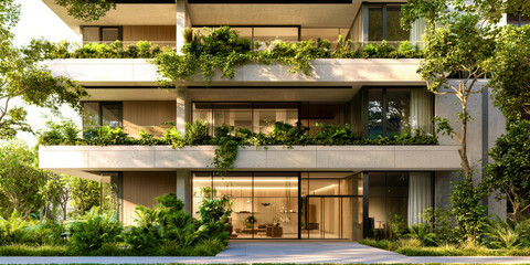 Fototapeta premium A large building with a green facade and a large window