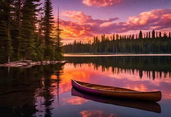 Obraz premium stunning sunset reflections serene calm lake waters vibrant colors peaceful atmosphere, twilight, sky, evening, light, horizon, scenery, landscape, beauty