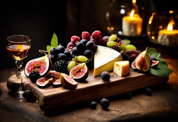 chic upscale cheese plate presentation featuring colorful fresh ingredients arranging hunger inducing way, platter, gourmet, delicacy, decoration
