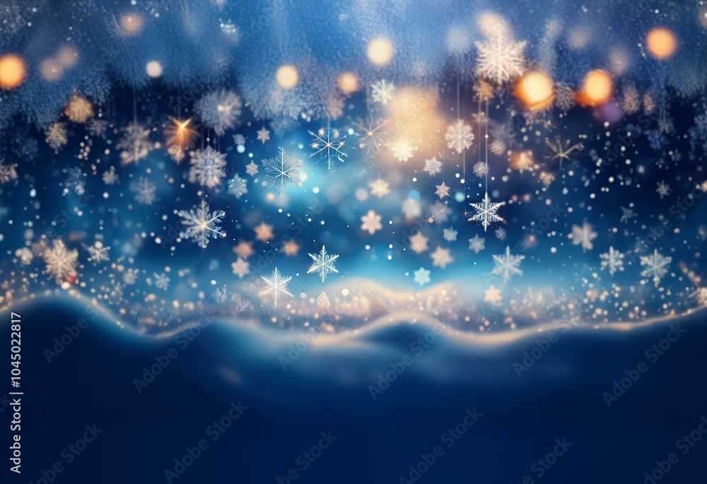 Poster a snowy landscape with a blurred background of sparkling lights.
