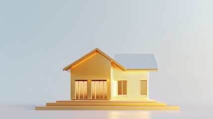 A shiny gold house stands out against a plain white backdrop. This is a computer-generated image showing a real estate idea.