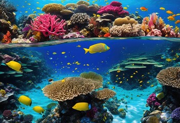 stunning vibrant underwater coral landscapes filled diverse marine life colorful coral reefs, aquatic, ocean, habitat, biodiversity, ecosystem, tropical, deep
