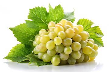 Tasty Bunches of White Grapes with Leaf on White Background for Fresh Produce and Healthy Eating Enthusiasts