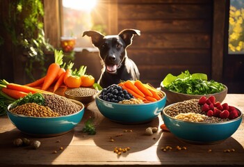 vibrant colorful bowls overflowing nutritious dog food options displaying fresh ingredients healthful choices your beloved pets, nutrition, vegetable, fruit