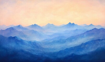 Blue mountain range under a hazy sky.