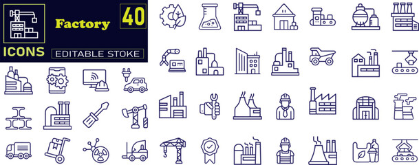 Factory and industry line icon set. Plant, manufacture and production.