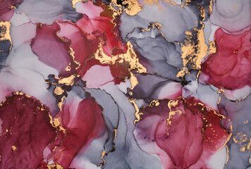 Natural  luxury abstract fluid art painting in liquid ink technique. Tender and dreamy  wallpaper. Mixture of colors creating transparent waves and golden swirls. For posters, other printed materials