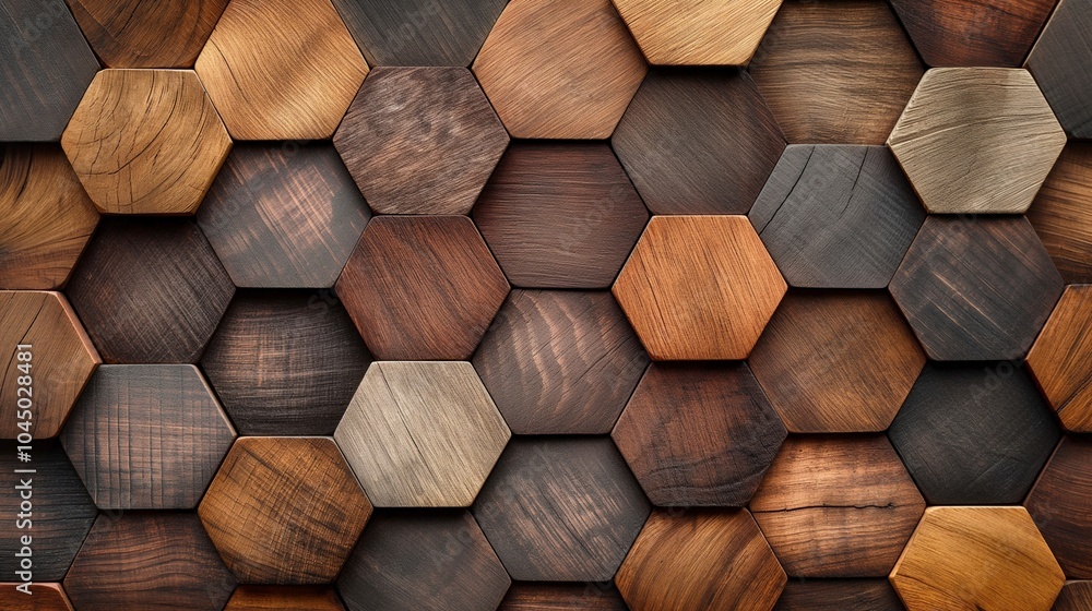 Poster old hexagonal timber tiles banner background copy space. geometric ornament with wooden elements ima
