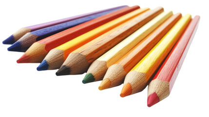 Obraz premium Colorful arrangement of pencils lined up in a creative display on a white background