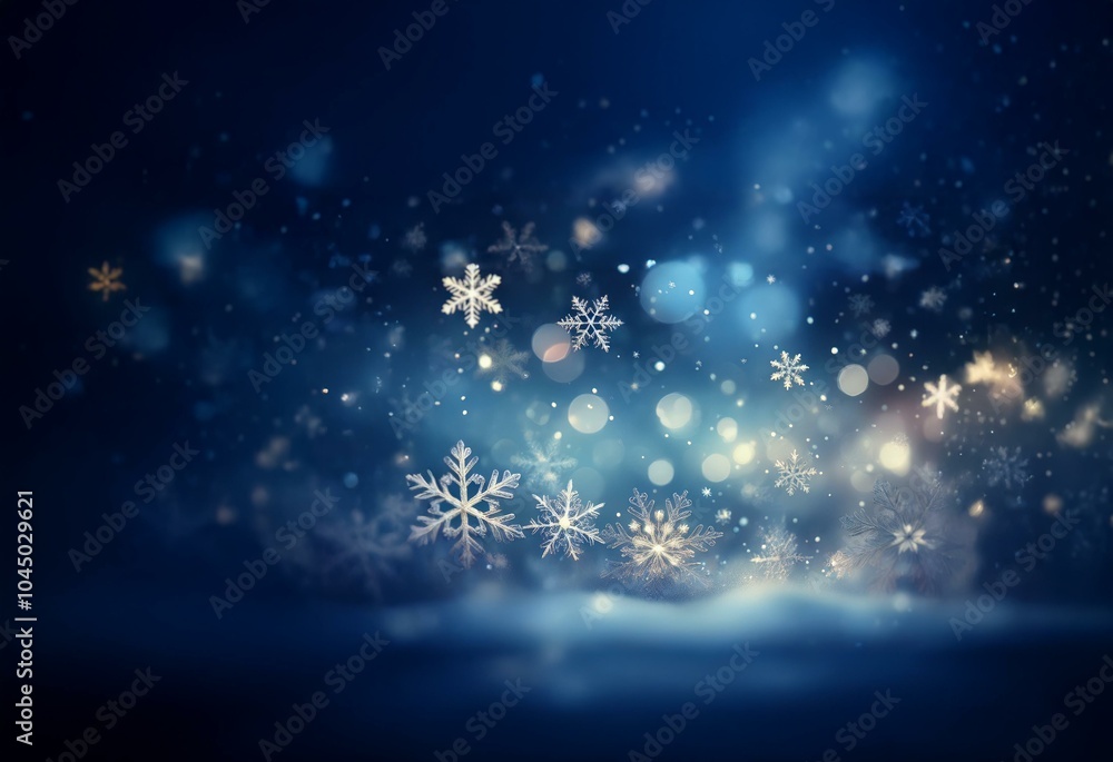 Aufkleber a dark blue background with a soft white glow at the bottom, featuring a flurry of white snowflakes 