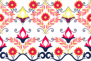Fototapeta premium Red, yellow, and white classic traditional damask design, seamless pattern, vector illustration. Design for fabric ends and clothing.