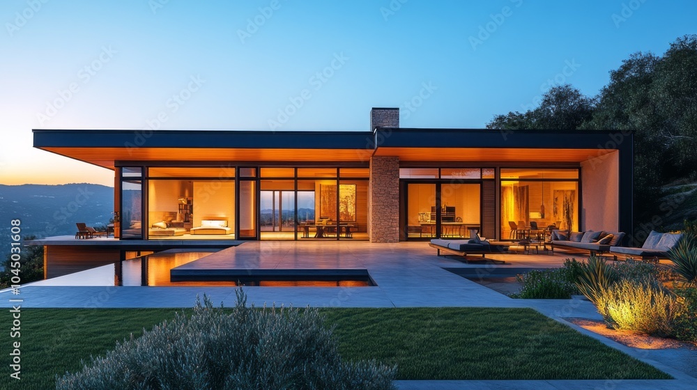 Poster a large house with a pool and a patio