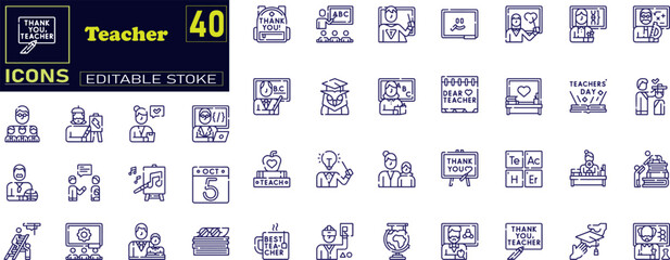 Set of line icons in linear style. Series - Teacher, teaching and education.