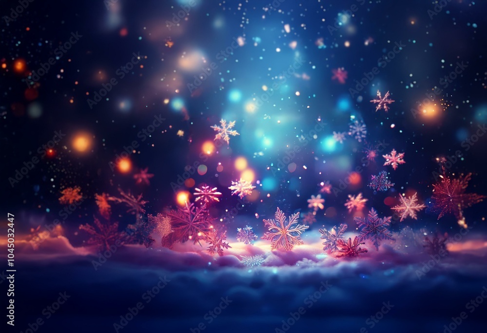 Aufkleber a dark, blue background with a light, snowy landscape at the bottom. the background is illuminated b