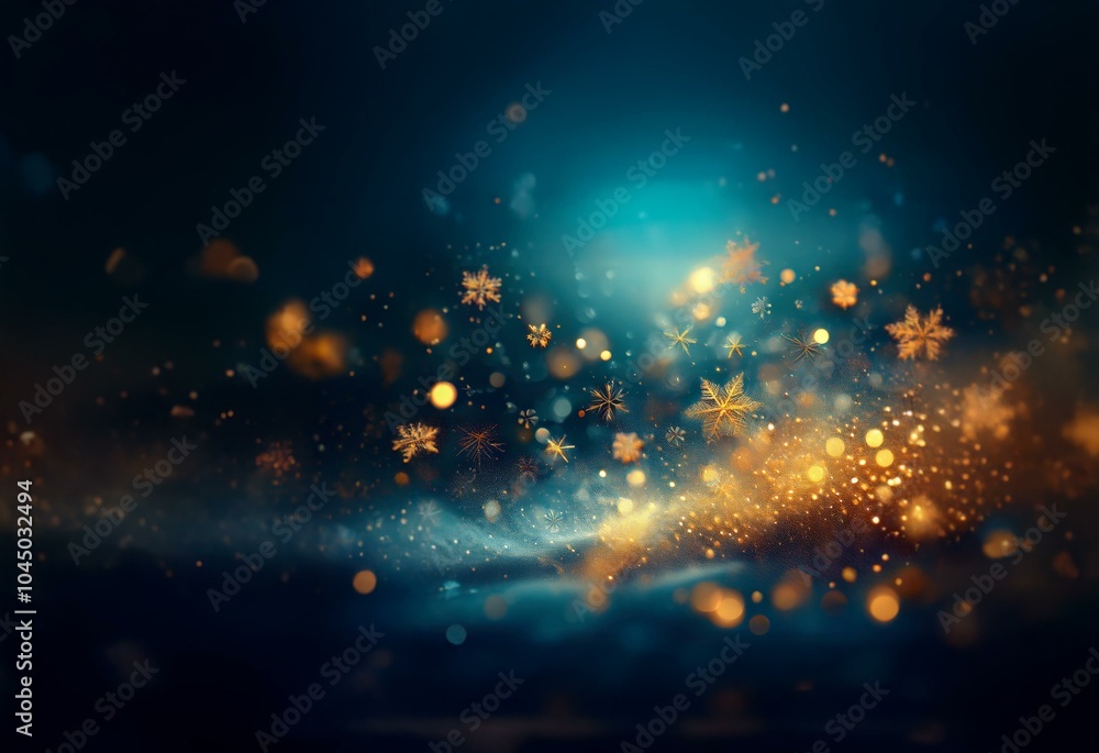 Poster a dark blue background with light blue fog at the bottom, illuminated by a bright light source. a sc