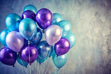 Vintage Style Birthday Party Decor with Blue and Purple Balloons for Holiday Celebrations, Ideal for Invitations and Event Announcements