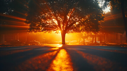 The shadow of a tree at sunset