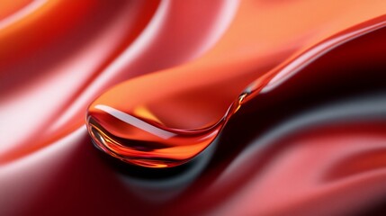Naklejka premium Abstract liquid drop on a red surface with a wavy pattern, creating a colorful, textured background.