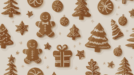 Christmas Gingerbread Cookies Pattern with Trees, Stars, and Baubles.eps