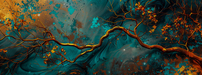 Abstract illustration of tree branches with golden and brown leaves