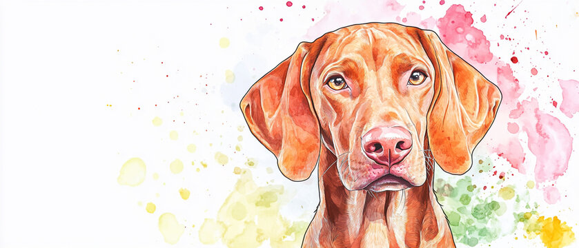Vizsla Watercolor Illustration: Simple A11 Image of Energetic Hunting Dog in Artistic Style