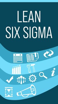 Lean Six Sigma Blue Waves Business Symbols Blinking Vertical Background 