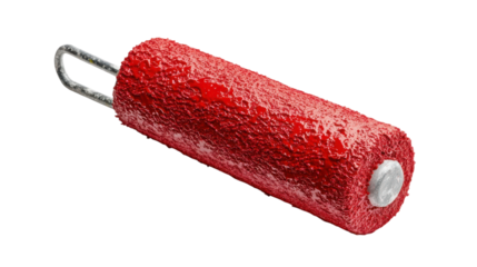 Bright red paint roller resting on a clean surface, ready for a creative DIY project