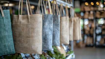 Eco-Friendly Grocery Bags Displayed in Market