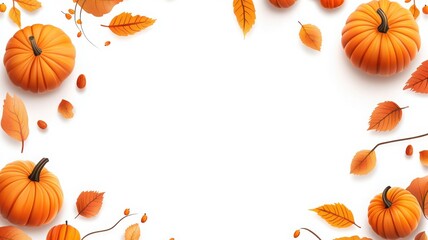 A vibrant arrangement of pumpkins and autumn leaves, perfect for fall-themed designs and seasonal celebrations.