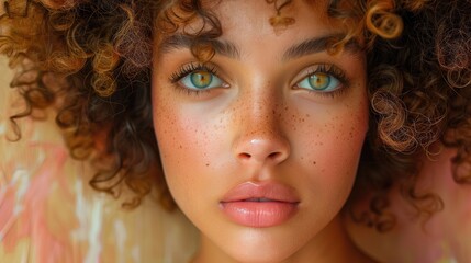 Fototapeta premium Vibrant Expression of Identity, a captivating close up of a person showcasing their unique features and emotions, set against a softly blended background, rich in color and depth.