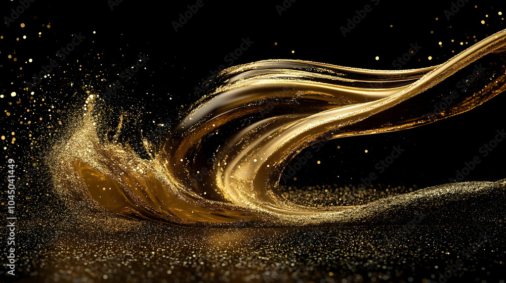 Sticker Golden Liquid Swirling Abstract Background