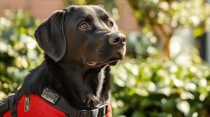 A medical alert dog trained to detect health emergencies, such as low blood sugar or seizures, before they happen