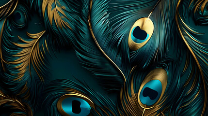 Peacock Feathers Abstract Background - Teal and Gold