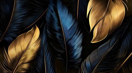 Golden and Blue Feathers Abstract Background