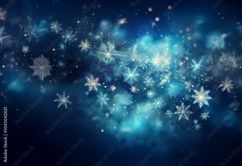 Aufkleber a swirling mass of white snowflakes against a deep blue background with sparkling lights scattered t