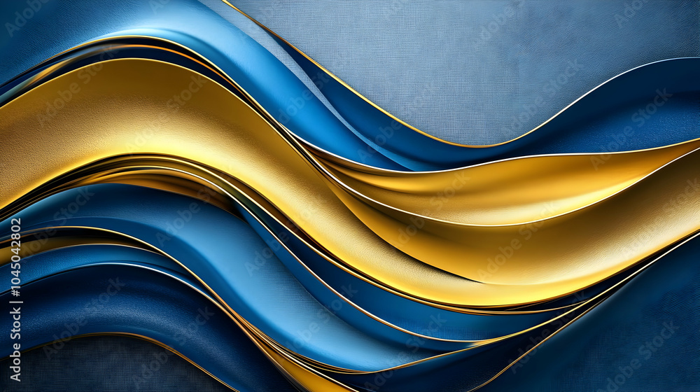 Sticker Abstract Gold and Blue Wavy Background