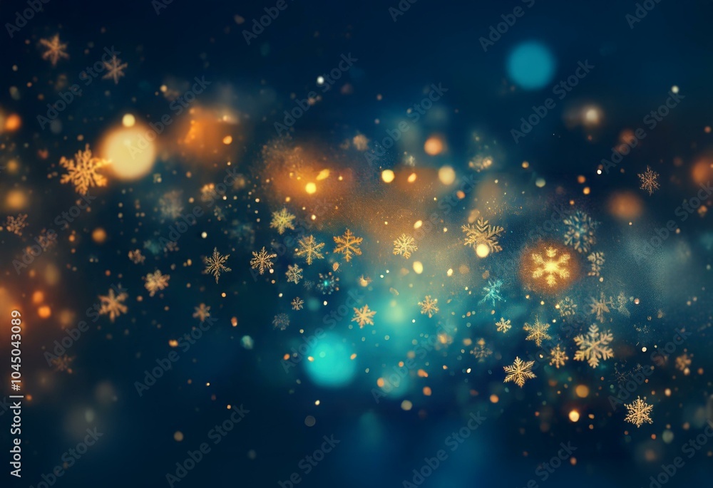 Poster a dark blue background with a swirling pattern of snowflakes and sparkling lights.